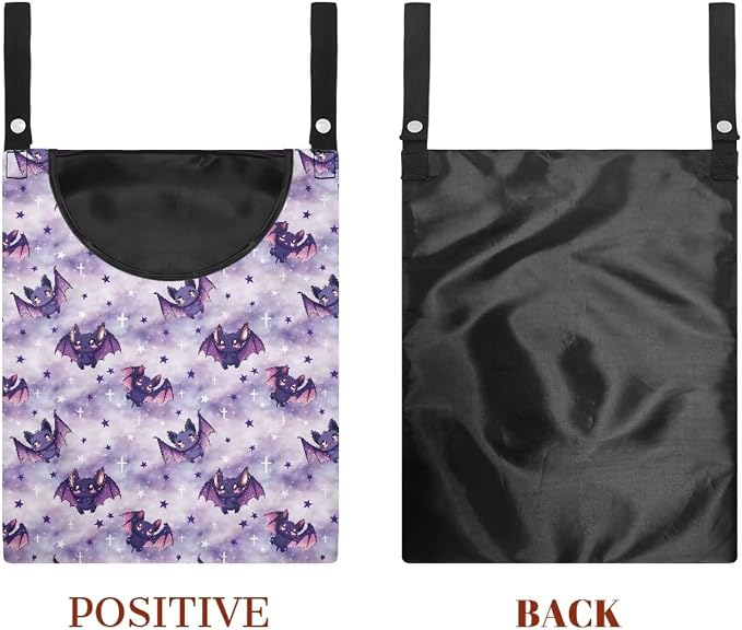 Purple Bat Clothespin Bag Space-Saving Laundry Hanging Storage Organizer Clothes Pin Hanging Bag with Rope Holds 100 Clothes Pins for Clothesline Outdoor Clothespin Accessory Bag