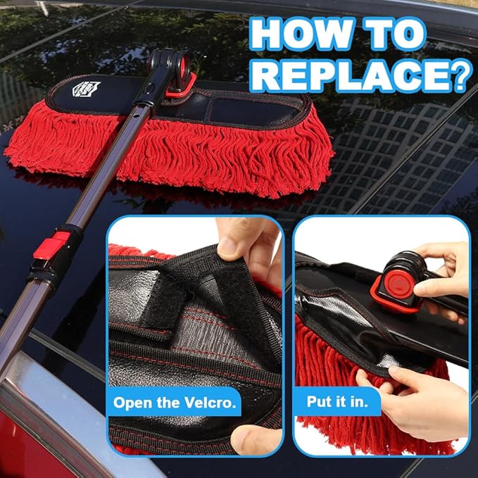 Fit Car Duster,Replacement Kit,Scratch Free Car Feather Duster for Truck,SUV,RV and Motorcycle,Wax Cotton Hair(2Mops & 1Board)