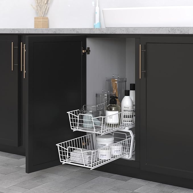 ClosetMaid 11 in. Pull Out Cabinet Organizer, 2 Tier, Heavy Duty, Slide Out Pantry Shelves Drawers for Kitchen, Bathroom, White