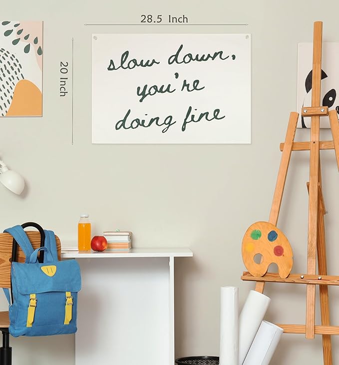 Classroom Wall Flag Decor-Teacher Gift-Inspirational Back to School Wall Banner Decor-Slow Down You're Doing Fine-Hanging Rectangular Canvas Banner for Classroom Teacher Office Reading Corner