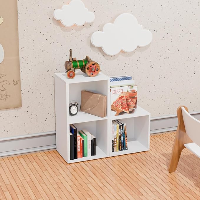 FurnitureR Basics Cube Storage Organizers - can be Combined Freely, Closet Storage Cabinet Shelf, Stackable Cubby Shelf for Bedroom, Office, Study, Classroom, White