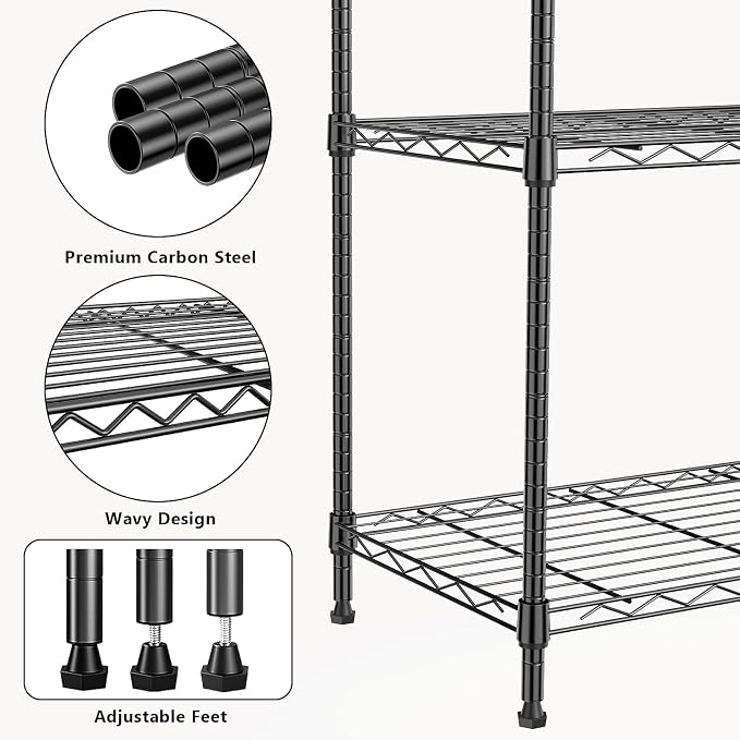 M MZG 1000 lbs 4Tier Shelf Metal Storage Shelves Wire Rack Closet Organizers with Wheel for Garage Kitchen Bathroom Laundry Black 13.7" D x 23.6" W x 53.4" H