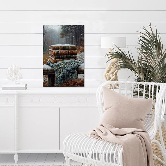 Vintage Books Winter Book Lover Art Aesthetic Poster Canvas Wall Art Decoration Living Room Home Decor Bedroom Decoration Poster Framed20x30inch