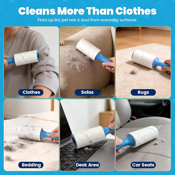 Extra Sticky Lint Roller for Pet Hair, 500 Sheets with 2 Handles | Easy Spiral Tear Lint Rollers,Lint Remover for Clothes, Dog and Cat Hair Remover with Ergonomic Handle