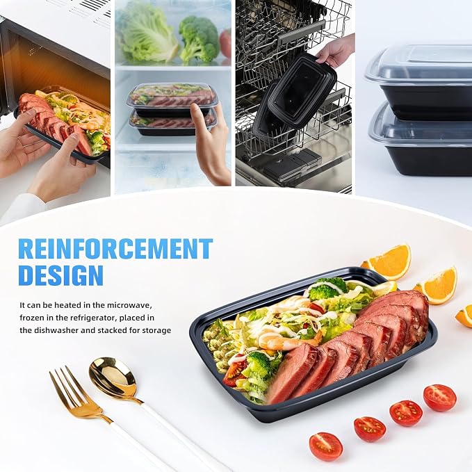 32oz Rectangle Meal Prep Containers with Lids, 50 Pack | BPA-Free Leakproof Plastic Food Storage & Take Out Boxes, Microwave, Dishwasher, Freezer Safe for Lunch