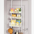 HapiRm Over The Door Hanger with Coat Hooks and 3 Baskets, Rustproof Over The Door Hooks, Storage Organizer for Hats, Towels - White