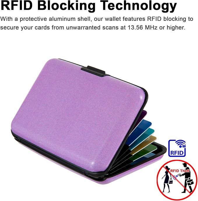 Credit Card Holder, RFID Blocking Metal Card Wallet for Women Men Slim ID Card Holders Protector Aluminum Business Hard Case (Lavender Purple)