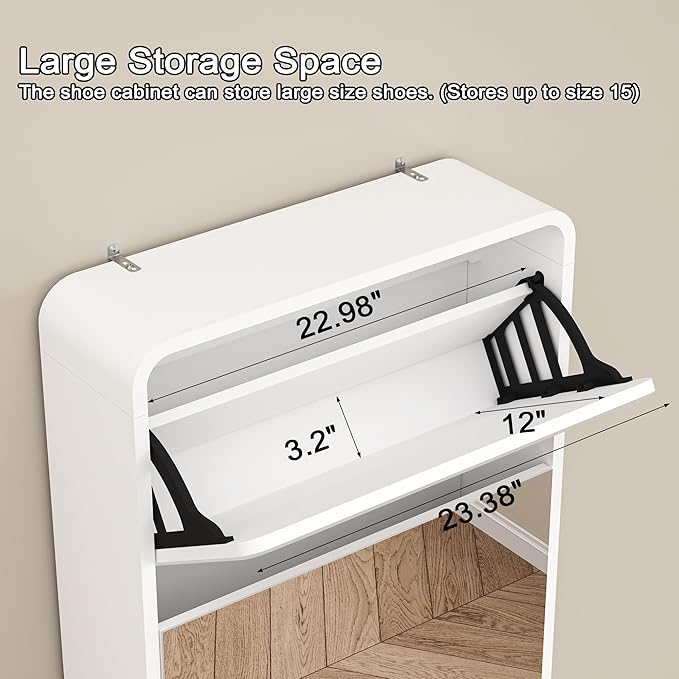 Mirror Shoe Storage Cabinet with 5 Flip Drawers, Freestanding Shoe Rack Cabinet, Narrow Hidden Shoe Organizer for Entryway, White | Real Glass Mirror | Fits Men's Size 15 | Entryway Organizer | Narrow Freestanding | Space-Saving | White