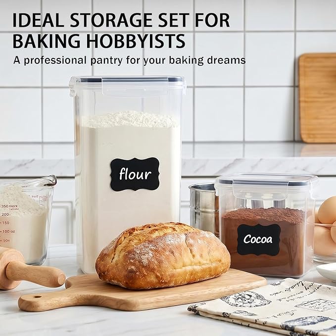 42 PCS Airtight Food Storage Containers with Lids, BPA Free Clear Plastic Kitchen and Pantry Organization and Storage Set for Flour, Sugar, Cereal, Pasta, Includes 42 Labels and Marker