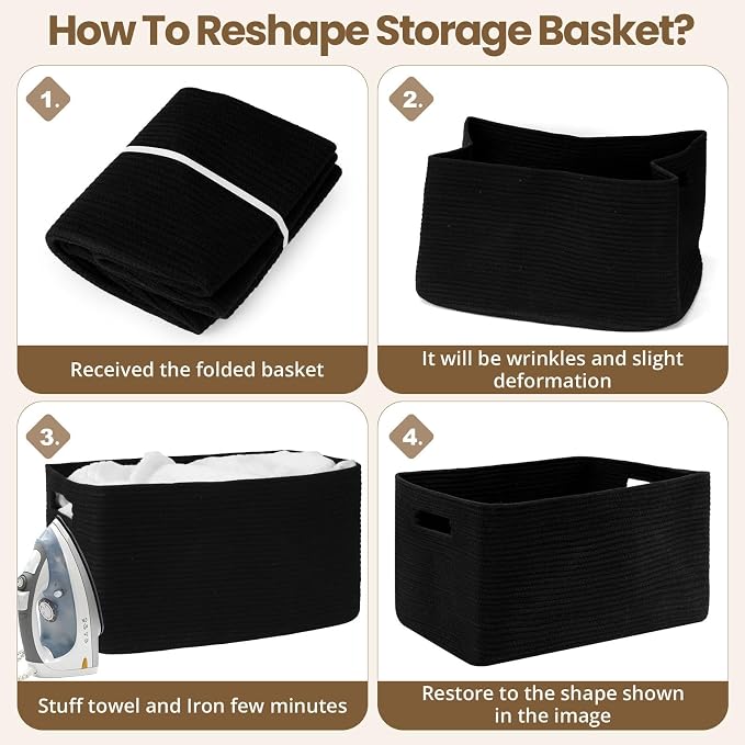 Optish 95L Large Blanket Basket, Woven Storage Baskets with Reinforced Handles, Rope Laundry Basket for Living Room, Bedroom, Nursery, Toys, Clothes,Pillows, 24” x 17” x 13.5”, Black
