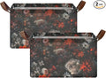 Moody Floral Goth Flower Gothic Dark Storage Bins for Shelves with Labels&Handles Fabric Organizer Bin Foldable Rectangle Storage Basket Boxes for Closet, Bathroom, Home, Living Room, 2 Pack