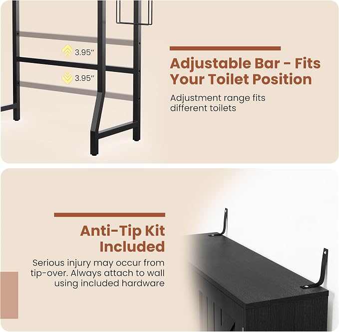 23.6" Over The Toilet Storage Cabinet with Barn Door,Bathroom Organizers and Storage with Adjustable Shelves, Farmhouse Over Toilet Organizer for Bathroom,Restroom,Laundry,Black