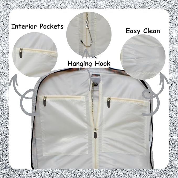 NGIL Glitter Travel Hanging Garment Bag (Glitter-Silver) | Garment Bag for Girls, Cheer Travel Bag, Dance Competition Bag, Cheer Dance Competition, Beauty Pageant