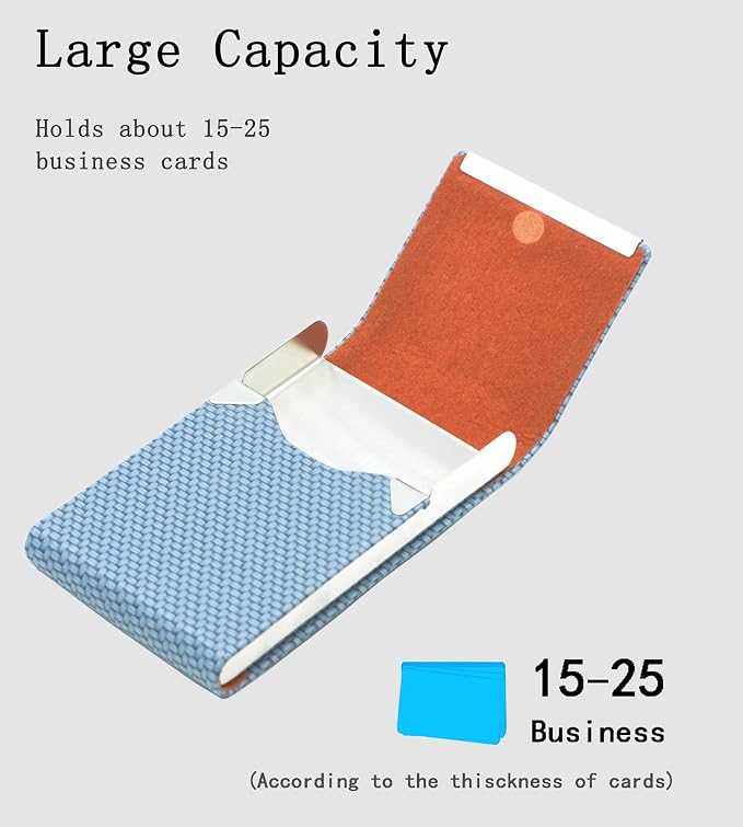 Business Card Holder with Ultra Slim Design,Business Card Case with Premium PU Leather, Suit Pocket Metal Card Holder for Women/Men,Professional Name Card Holder with Magnetic Shut (Blue)