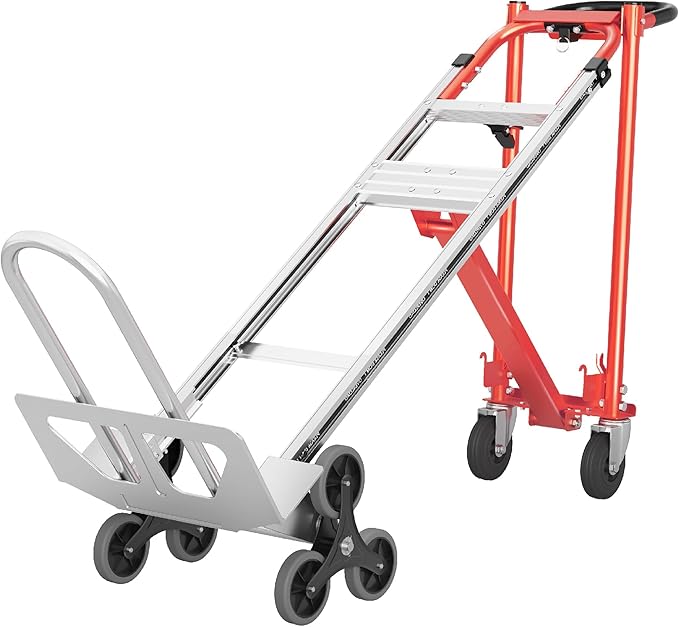 Convertible Hand Truck -1,000 lb Heavy-Duty Aluminum & Steel Dolly, 3-in-1 Mode with Stair-Climbing Wheels & 5" Swivel Casters for Warehouse, Moving, Delivery
