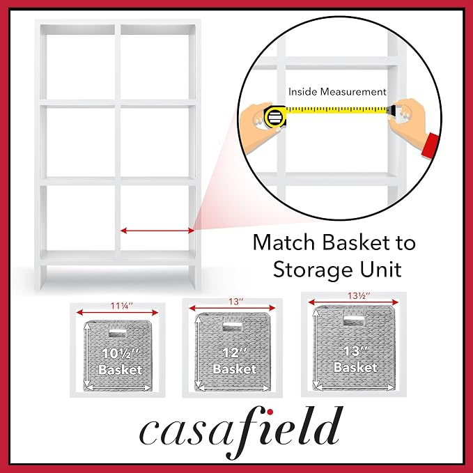 Casafield 12" x 12" Mixed Weave Storage Baskets, Natural - Set of 2 Woven Hyacinth Seagrass Wicker Storage Cube Bins for Bathroom, Bedroom, Laundry, Pantry, Shelves