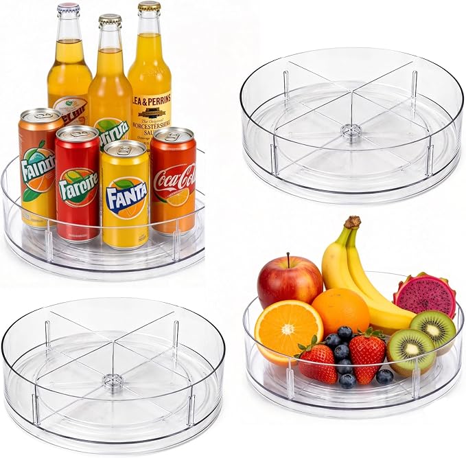 4 Pack Lazy Susan Organizer, 10.5 Inch Turntable Organizer with Non-Skid Base, Lazy Susan Organizer for Cabinet, Kitchen Countertop, Pantry, Refrigerator and Bathroom Storage (4 Pack, 11.5)