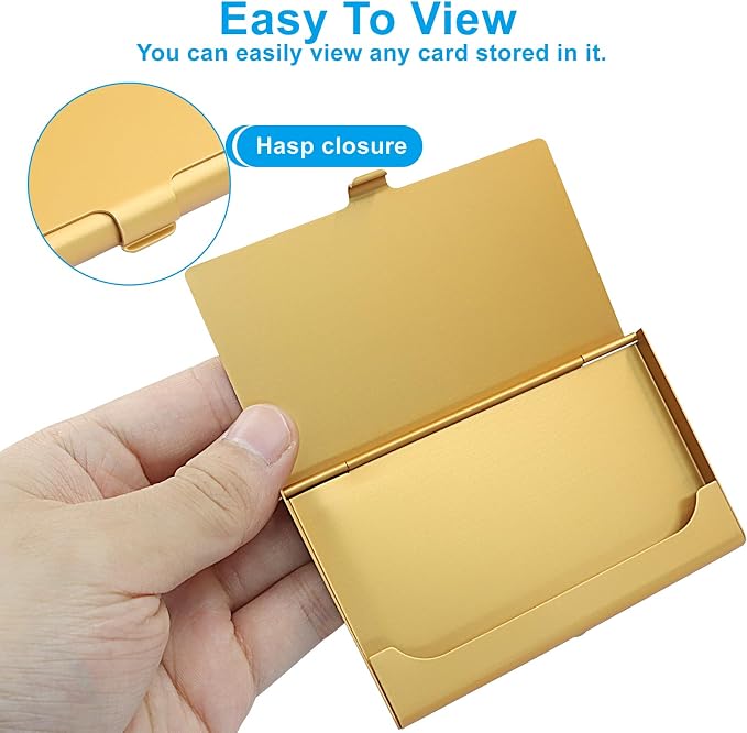 Slim Business Card Case, Gold, 2 Pack | Professional Pocket Metal Case, Buckle Closure, For Men and Women