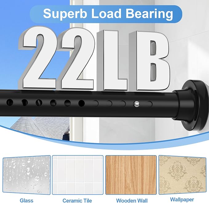 Extra Long Tension Rod 40-183inch Black Shower Curtain Rods no Drilling Adjustable Curtain Rod for Windows,Shower,Patio,Doorway,Heavy Duty Spring Rods Diameter 1.26inch