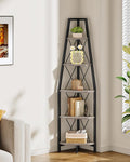 CHOEZON 5-Tier Corner Shelf, Corner Bookshelf, Ladder Shelf, Floor Standing Storage Rack, Open Display Stand, Plant Stand, for Living Room, Bedroom, Study, Bathroom, Greige and Black TCJ22BG