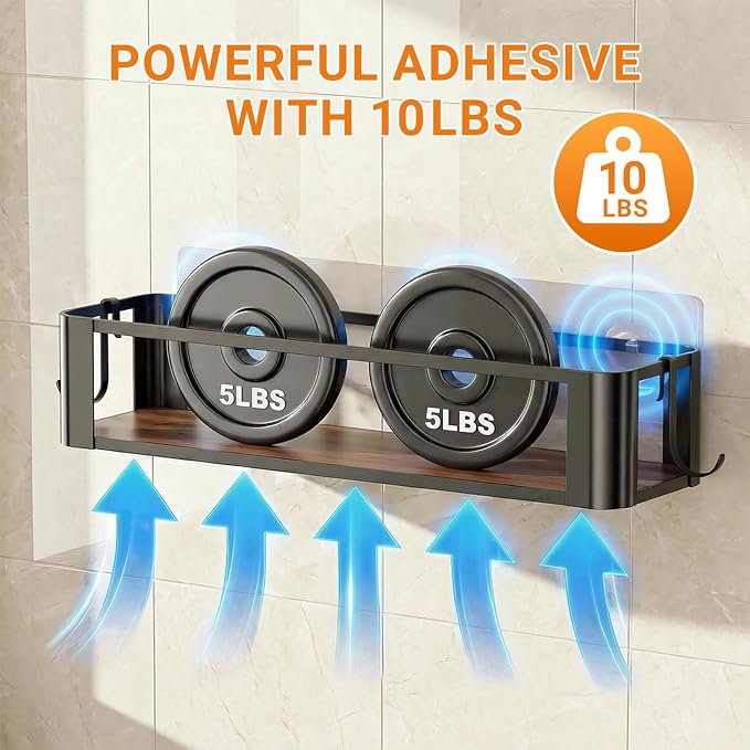 Wall Mounted Spice Rack, Black, 2 Pack | 2 Hooks Included, Screw or Adhesive Installation, For Stove Cabinet Pantry Door, Kitchen and RV Use