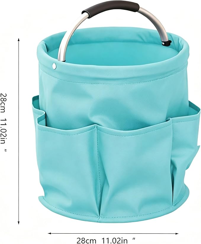 Garden Tool Bucket Organizer, Bucket Tool Organizer,5 Gallon with Aluminum Handle, Multi Side Pockets Portable Storage Caddy for Gardening Camping Car Wash (Light Blue, Open Top)