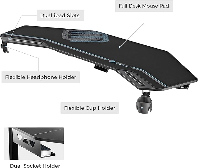 EUREKA ERGONOMIC Gaming Standing Desk w Dual Motor,72" Wing Shaped Music Studio Desk Electric Adjustable Height Table Recording Live Stream, Slot Design,Black