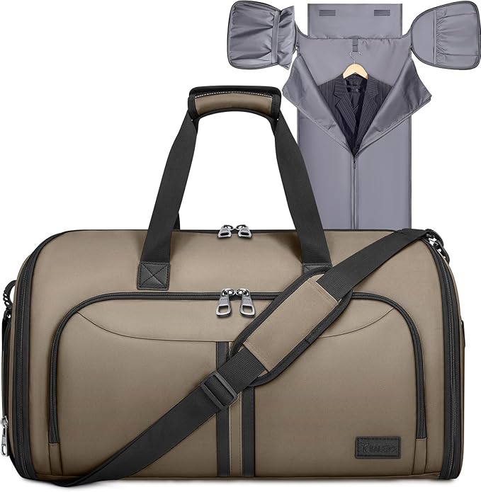 BALEINE Travel Garment Bag, Travel Suit Bag for Men, Water Resistant Carry on Garment Bag for Hanging Clothes, Garment Duffel Bag for Travel Business (Brown-Convertible)