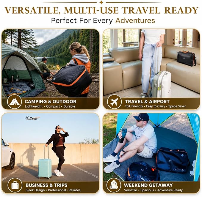 40L Premium Travel Vacuum Bags with Pump, 270° Open Carry on Suitcase Compression Bags for Luggage, Reusable TPU Zipper Seal, Vacuum Bags for Travel with Pump, 2 Pack Compression Kit, Straps & Tracker