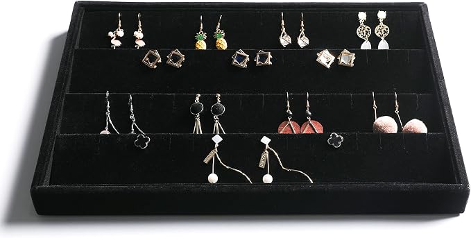Frebeauty Jewelry Trays for Drawer,Set of 4 Jewelry Organizer and Storage | Velvet Material,Stackable,Adjustable Dividers,Drawer Inserts for Rings Studs Bracelet,Earring Organizer for Women Girls