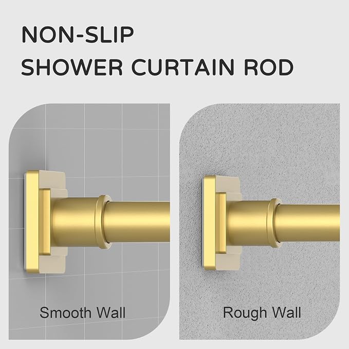 UIOSANRT Tension Shower Curtain Rod 31-92 Inches Non-Slip Shower Rod Tension Mounted No Drill Gold Shower Curtain Rods Spring Tension Rod for Windows Bathroom