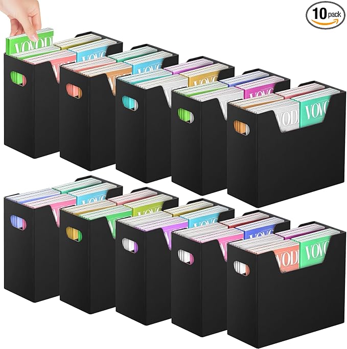 AOBOPLE Magazine Holder with 2 Compartments,10 Pack Cardboard Magazine File Holder Box for Desktop and Home Office,Magazine Rack with Handle for Magazines,Letters, Books, Newspapers