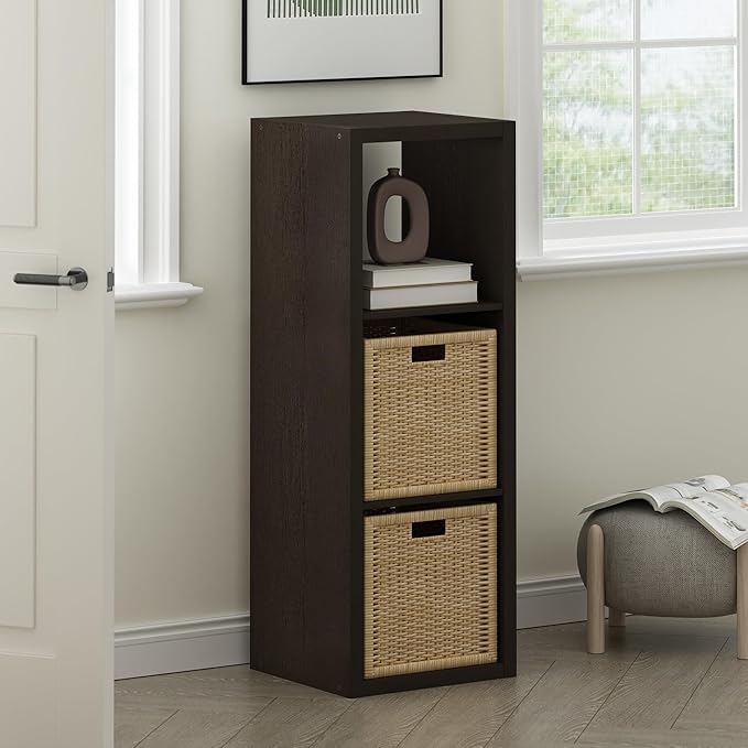 Furinno Cubicle 3-Cube Book Shelf, Extra Thick Frame Bookshelf, Dark Oak | Horizontally & Vertically Reversible Bookcase with Open Back, 14.6" x 16" x 44", for Living Room, Bedroom, Home Office