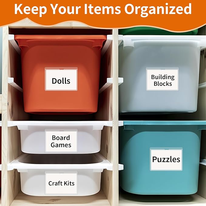 44 Pcs Storage Bin Labels, 4×6 in Index Card Holder, Clear Adhesive Pockets | Strong Adhesive, Waterproof & Clear, Removable with No Residue, for Tote Bin Box Drawer, Library Classroom Organization