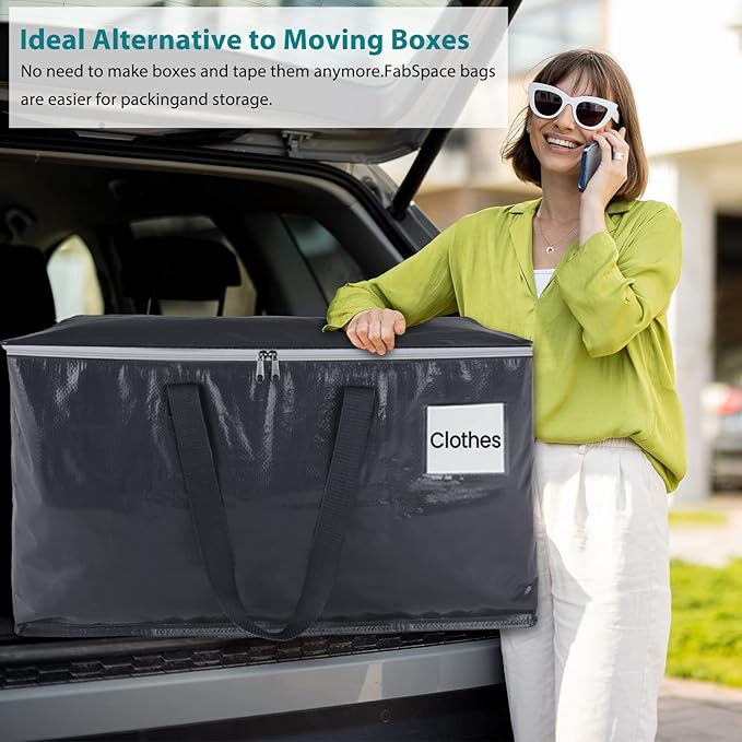 Fabspace Moving Bags Heavy Duty with Strong Zippers and Handles Collapsible Moving Supplies, Storage Totes for Packing & Moving Storing 125L 4Pack