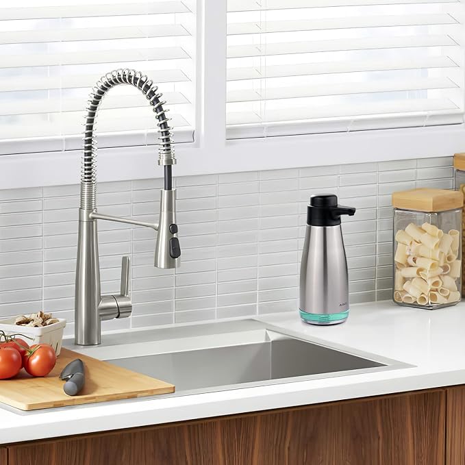 AIKE 15oz Liquid Soap Dispenser for Dish and Hand Soap Stainless Finish | Easy Push Durable Pump, No-Slip Base with Clear Liquid Window, Easy Refill Wide Opening, for Kitchen Sink and Bathroom