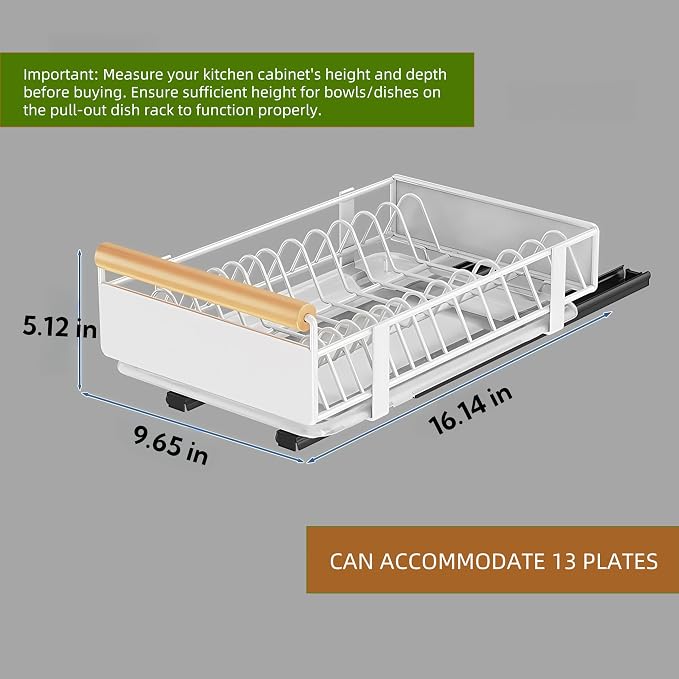 Pull-Out Dish Rack, Plate & Pot Lid Organizer, Slide Out Dish Drying Rack for Kitchen Cabinets, Pull Out Drawer for Kitchen Under Sink Organizer (Plate Rack Extra-Large)