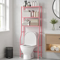 GloTika 3-Tier Over Toilet Storage Rack, Metal Over Toilet Bathroom Organizer Shelf, Freestanding Space Saver Storage Shelves for Bathroom/Laundry/Living Room (Pink)