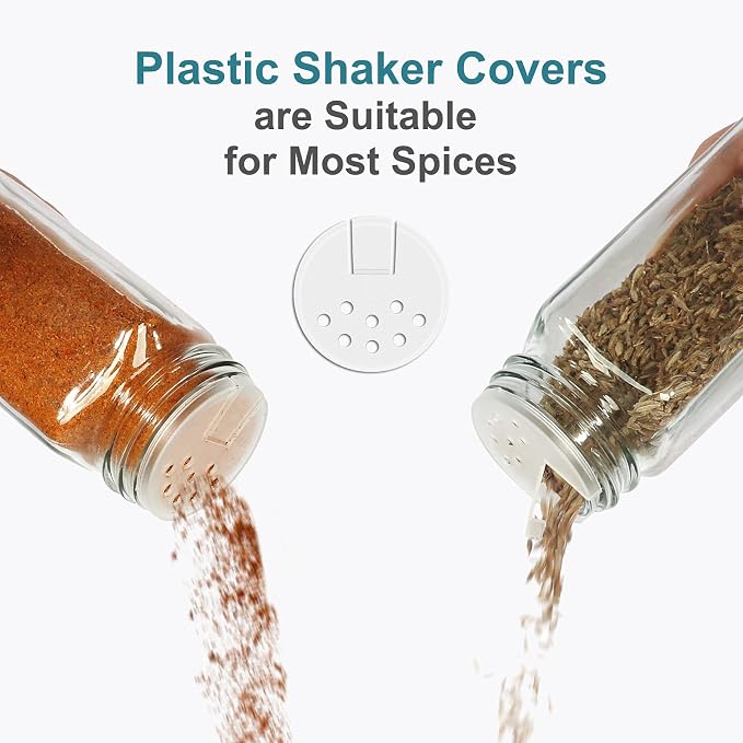 CycleMore 48 Pack 4oz Glass Spice Jars with Metal Caps and Shaker Lid | Airtight, Lead-Free, BPA Free Square Spice Containers - 80pcs Black Labels,1pcs Silicone Collapsible Funnel and 2 Brushes