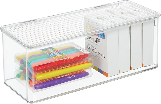 iDesign Plastic Stackable Hinged-Lid Storage Box, Set of 6, Clear | For Kitchen, For Bathroom, For Office