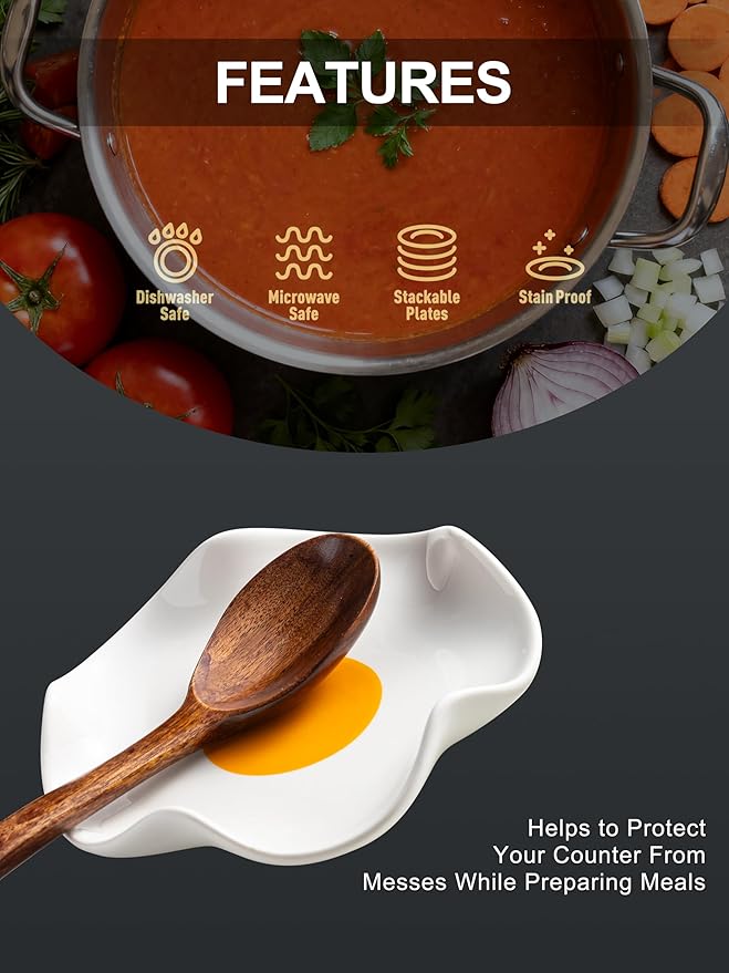 Miamolo Cute Spoon Rest for Stove Top, Ceramic Egg Spoon Holder for Kitchen Counter Spatula Holder, 5.3in Coffee Spoon Rest, Sunny-Side Up Funny Cooking Spoon Holder for Utensils, Kitchen DéCor