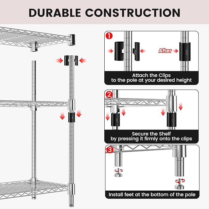 Xcity Storage Shelves, 3 Tier Heavy Duty Metal Shelving Unit with Wheels, 1050 LBS Adjustable Steel Wire Shelf for Commercial, Pantry, Kitchen, Garage, 14" D x 24" W x 30" H, Chrome