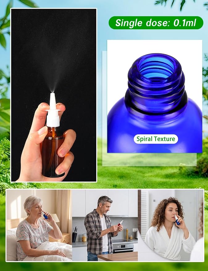 8 Pcs Nasal Spray Bottle, 50ML/1.76OZ 4Pcs Empty Glass Brown Nose Nasal Spray Bottles Refillable with 2 Funnels and 2 Labels