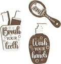 Putuo Decor Bathroom Wall Decor Sign Set Brush Your Teeth Comb Your Hair Wash Your Hands Wooden Wall Hanging for Kids Bathroom Home Restroom Decor
