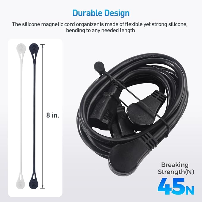 Cable Matters 10-Pack Ultra Strong Silicone Magnetic Cable Ties | Black and White, Magnetic Cord Ties, ZipTies, Cord Organizer