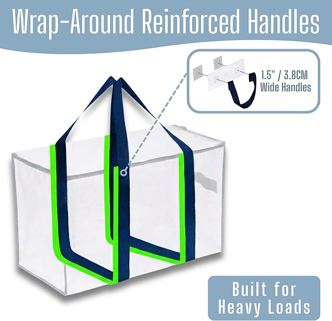 VENO 10 Pack Heavy Duty Moving Bags, Extra Large Storage Bags with Reinforced Handles & Strong Zippers, Foldable & Reusable Moving Box Alternative for Clothes & Dorm Storage