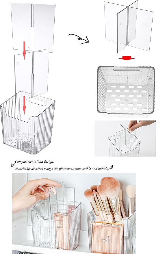 Lae Nuvole 2Pcs Storage Organizer Bins, Wall Mount Toothbrush Holder, Clear | with Dividers & 4 Adhesive Pads, No Drill, Renter Friendly, BPA-Free PET, Fits Bathroom, Apartment, RVs, Cabinet/Pantry Door