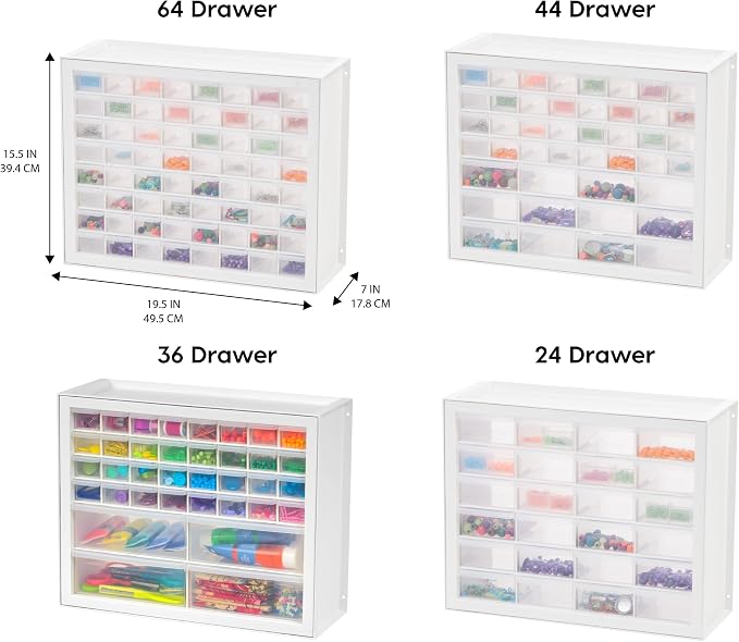 IRIS USA 36-Drawer Storage Cabinet, Made in USA, Small Parts Storage Craft Organizer, Tool Chest, Hardware, Electronics, Screws, Nuts & Bolts, Garage & Workshop Storage, Teacher Toolbox, White