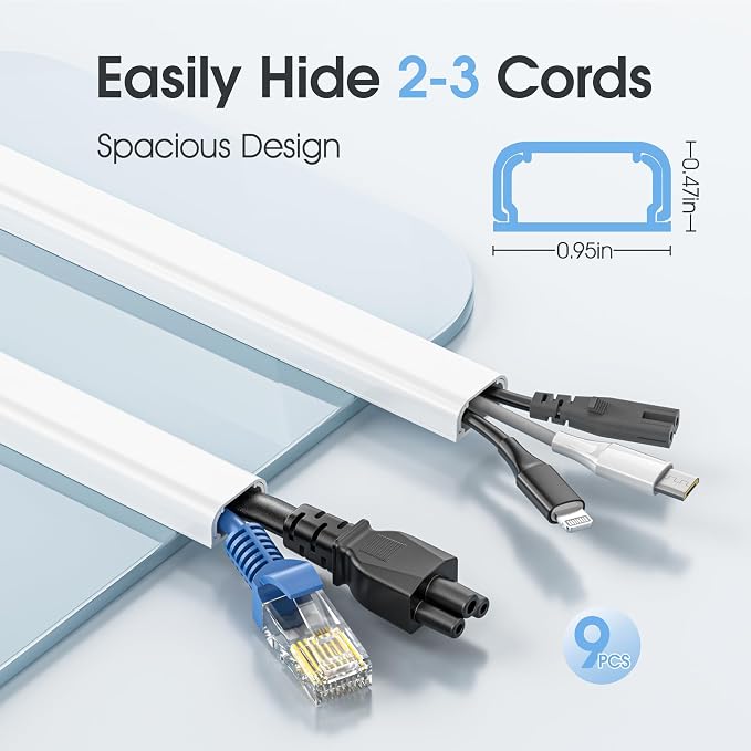 141in Cord Hdier for Wall, Paintable Wire Covers for 2 Cords TV on Wall, Medium Cable Management Kit, Cable Hiding for Wall White, W0.95in H0.47in