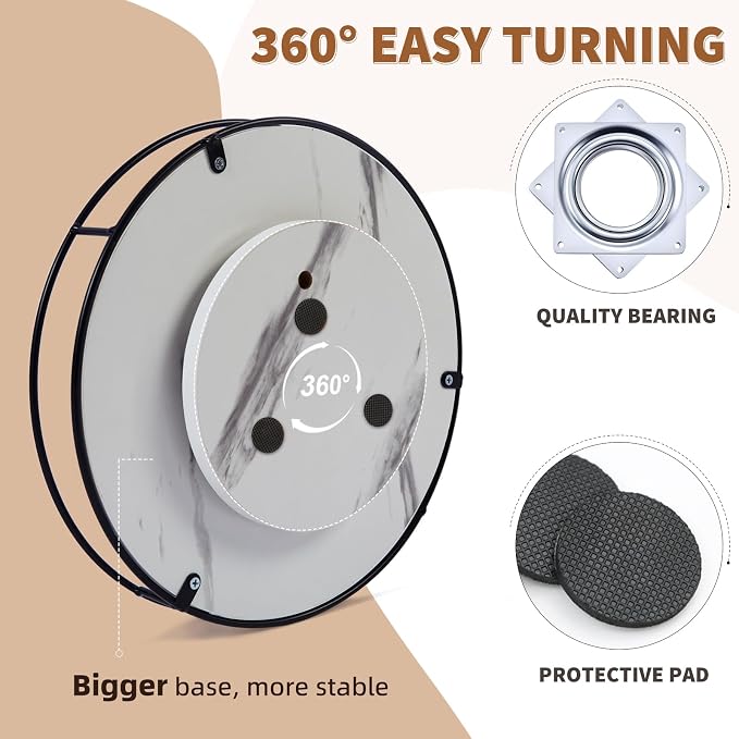 12 Inch White Wood Lazy Susan,360° Decorative Turntable for Countertop